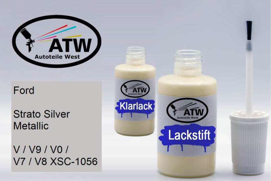 Ford, Strato Silver Metallic, V / V9 / V0 / V7 / V8 XSC-1056: 20ml Lackstift + 20ml Klarlack - Set, von ATW Autoteile West.
